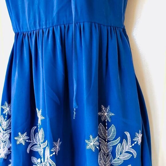 NWOT Bebe Blue High Waist Fit and Flare Embroidered Dress - Picture 5 of 16